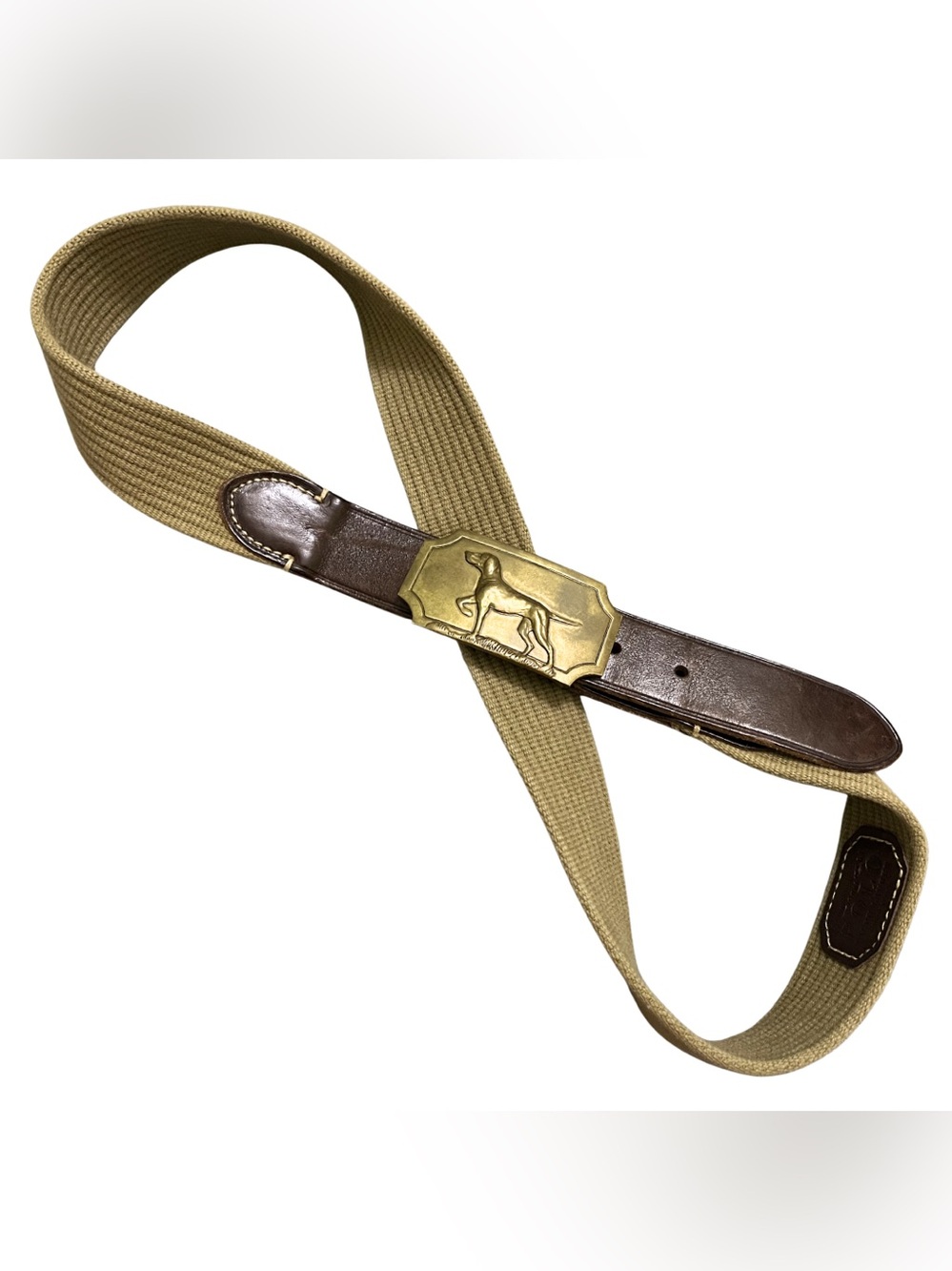 Vintage Polo Ralph Lauren Dog Buckle Belt Mens 34 Hunting Pointer Cast Brass RL